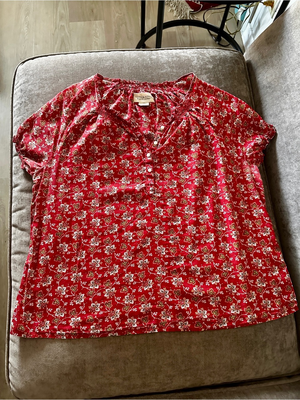 DENIM & SUPPLY RALPH LAUREN Vintage Red Floral Boho Cottagecore Blouse RARE Sz L
